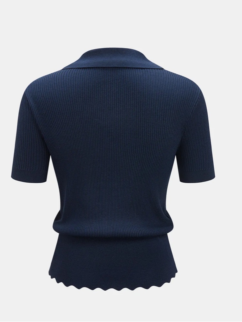 Commense Navy Short-Sleeve Ribbed Polo with Scalloped Hem - Picture 2 of 4
